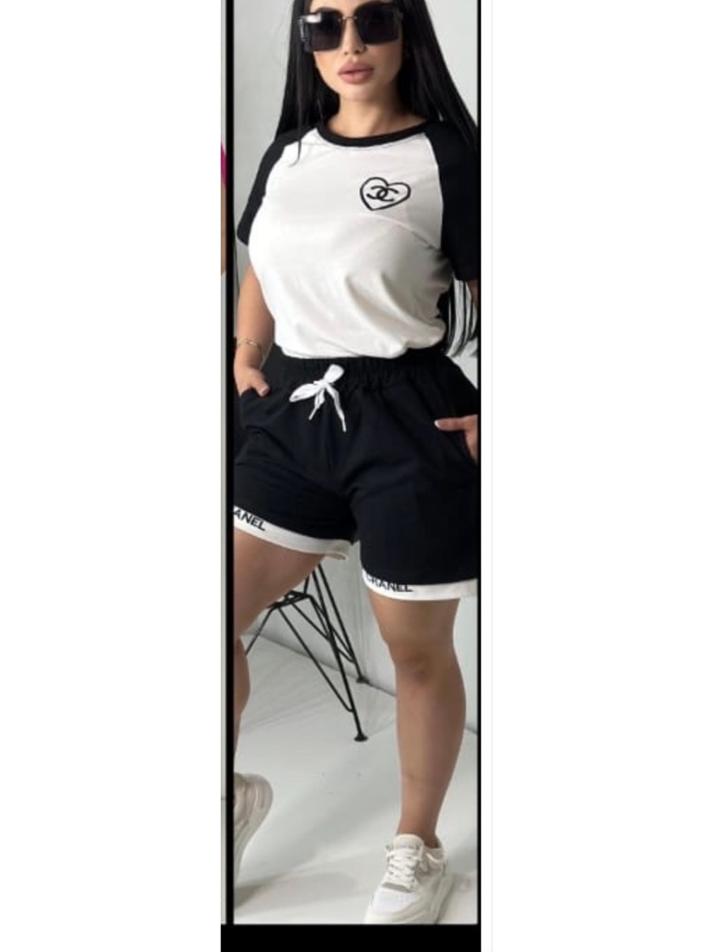 Chanel-Inspired Black & White Women’s Drawstring Shorts S/M